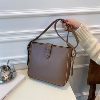 Modetrend Damen Tasche neue einfache einfarbige Schulter Umhängetasche Textur Retro Beuteltasche