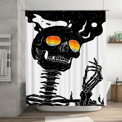 Schwarz Weiß Gothic Totenkopf Duschvorhang mit Regenbogenaugen Halloween Dekoration für Badezimmer Perfekte Geschenkidee