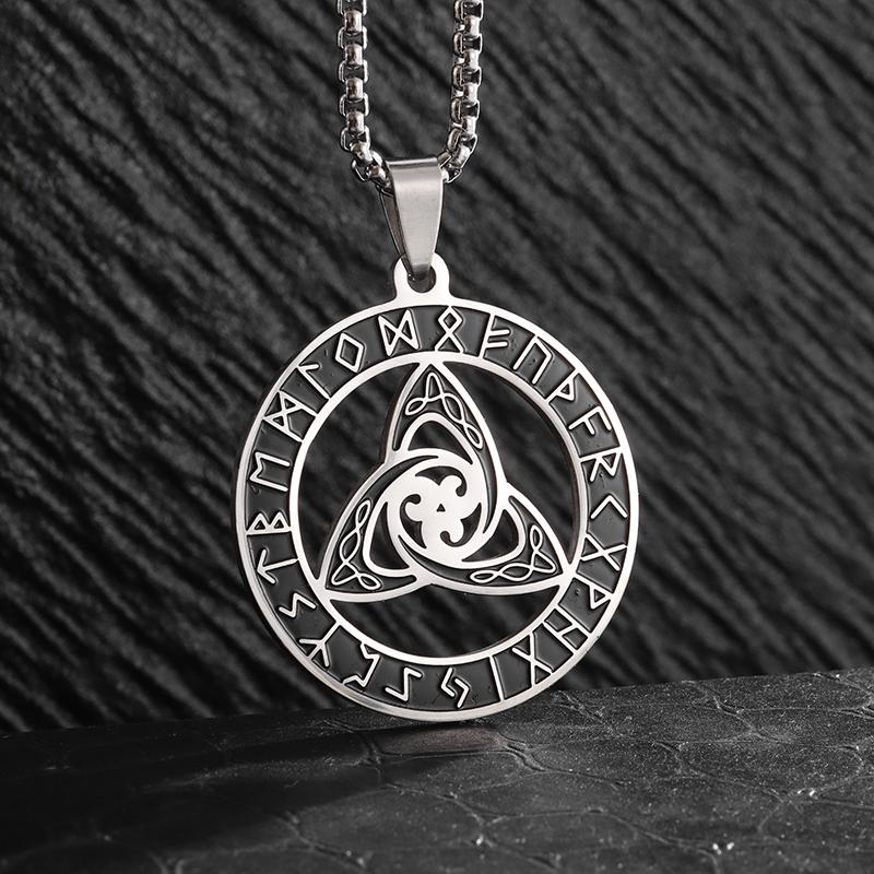 Stainless Steel Vintage Nordic Rune Compass Necklace Men Fashion Trend Amulet Nordic Jewelry
