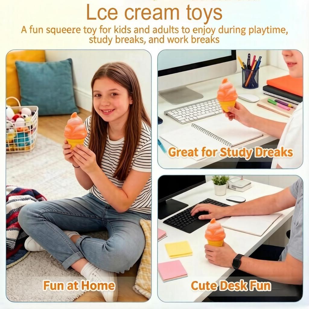 Ice Cream Squeeze Squishy, Ice Cream Cone Dumpling Slow Rise Sensory Toy Soft Squishy Sensory Squeeze Ball