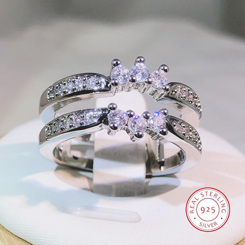 Copper Delicate Square Cubic Zircon Rings For Women Micro Paved Double Row Ring Fashion Jewelry Gifts