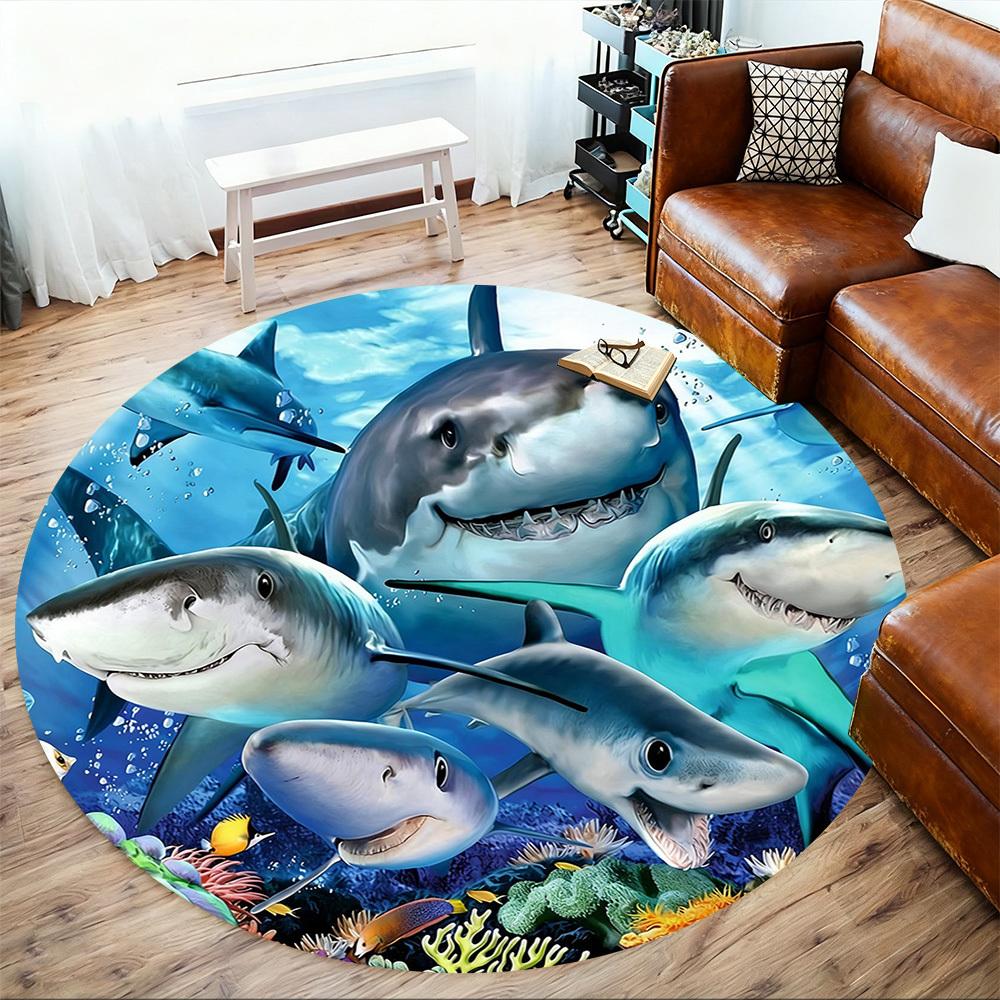 1pc Sharks Coral Round Chair mat office Area Rug - Non-Slip, Floor Mat for Office, Bedroom, and Indoor Decor p127257