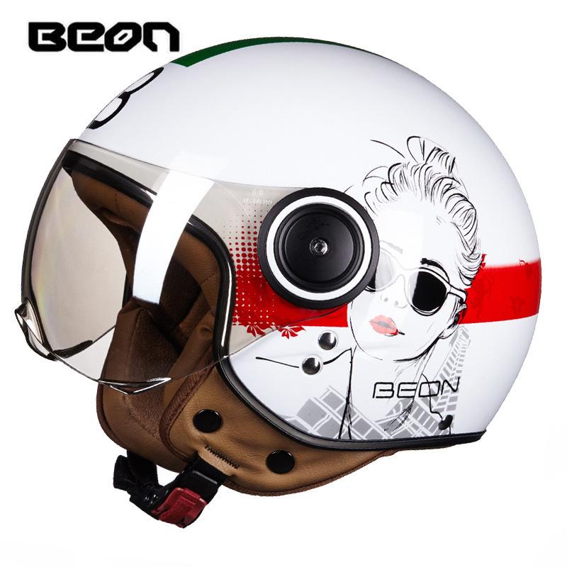 Beon Motorcycle Spring and Summer Helmet, Stylish and Cool, Unisex, Lightweight, Semi-covering, Retro Style