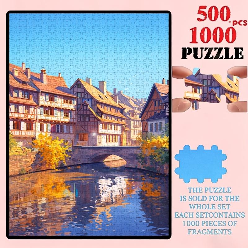 500/1000pcs Puzzle Game (Autumn Sun Reflecting Water Bridge Cottage) Suitable for Living Room Decoration, Room Arrangement, Gift Packaging, Jigsaw Puz