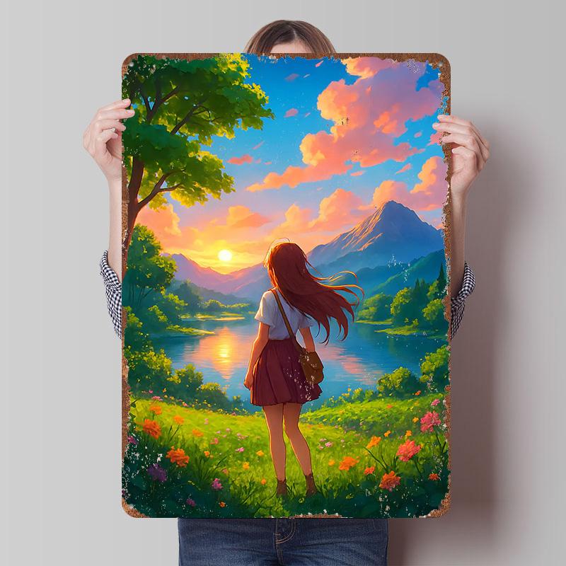 

Anime Girl At Sunset Landscape Metal Poster Customized Wall Art Retro Vintage Tinplate Signs for Gamer Decoration Room Man Cave 7.9x11.8In(20x30cm)