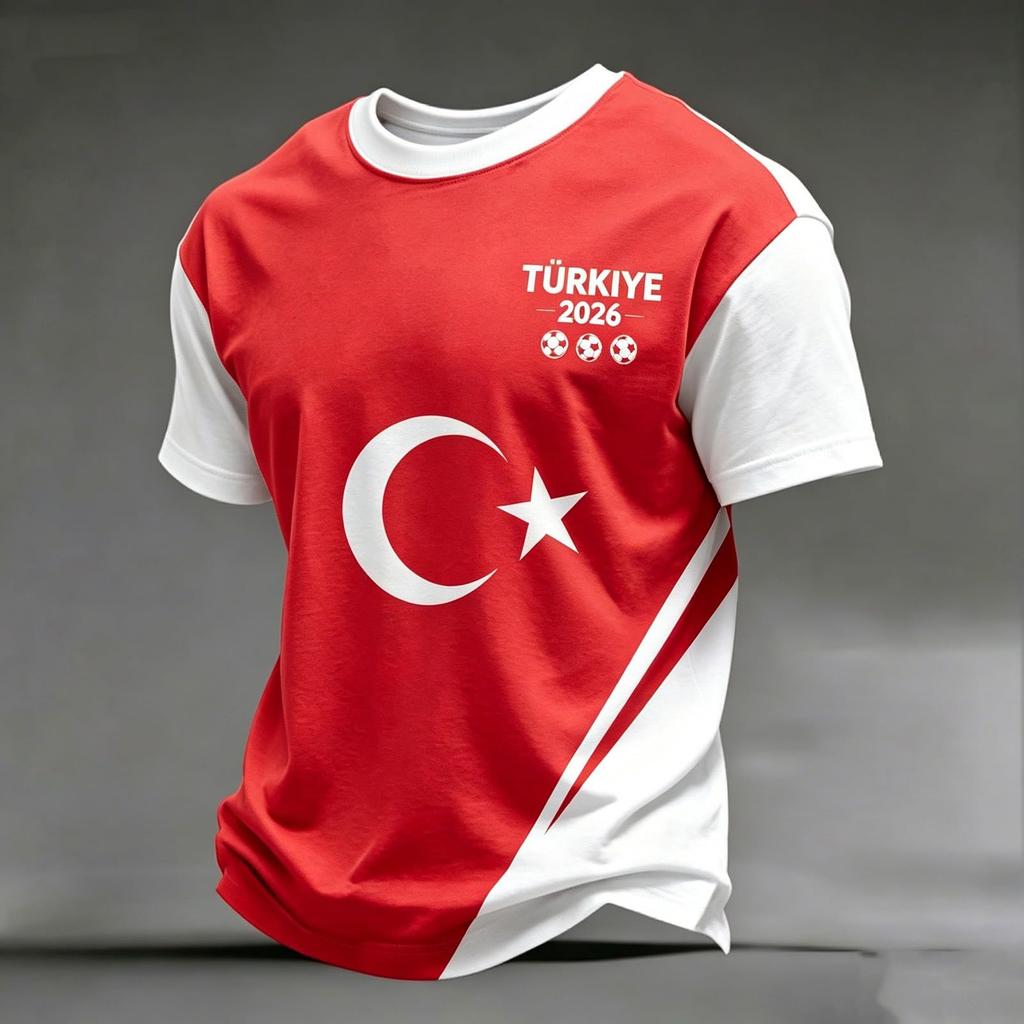 Men's Casual Crew Neck Short Sleeve Pullover T-Shirt Football Print World Cup Fan Apparel Turkey 2026 Supporter Top