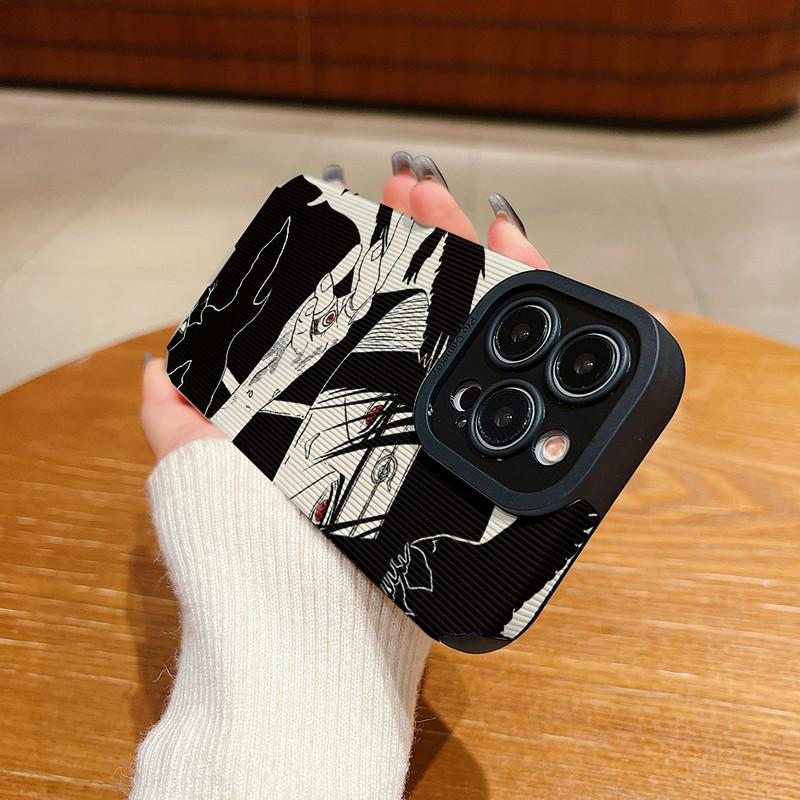 Vertical Grain Leather Shell Uchiha Itachi Printed Cover Patterned Soft Silicone Case with Camera Lens Full Protection for iPhone