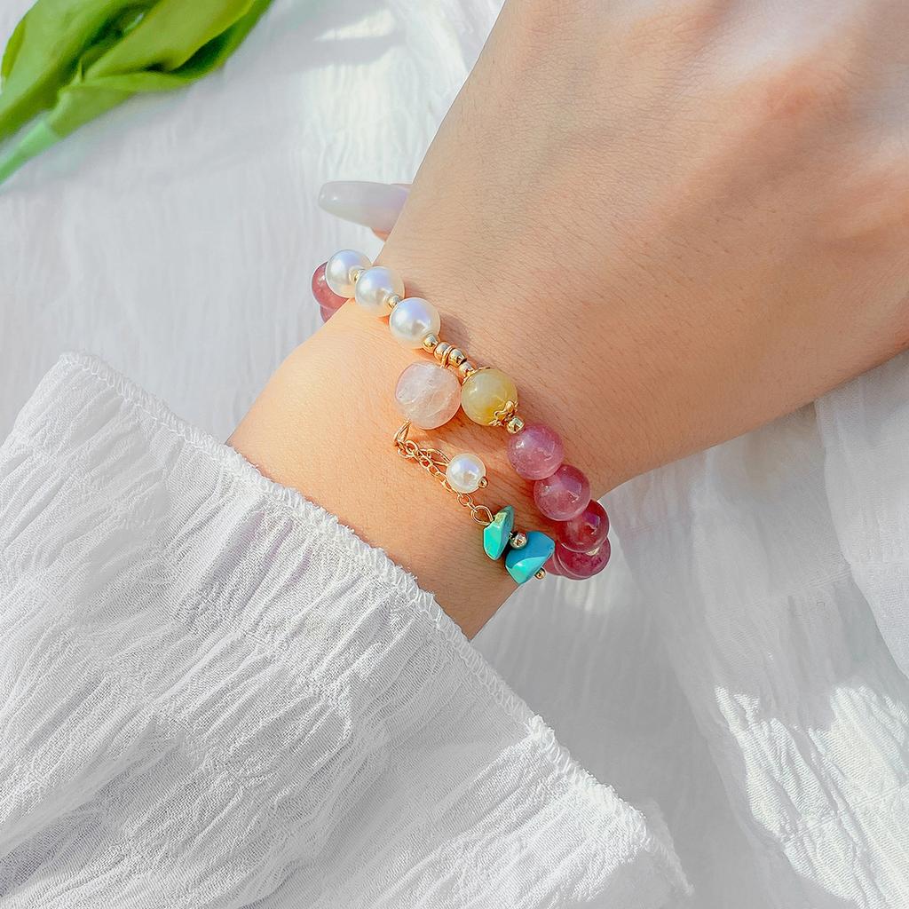 Accessories, Simple Imitation Crystal Elastic Micro-setting, French Pastoral Beaded Butterfly Turquoise Bracelet