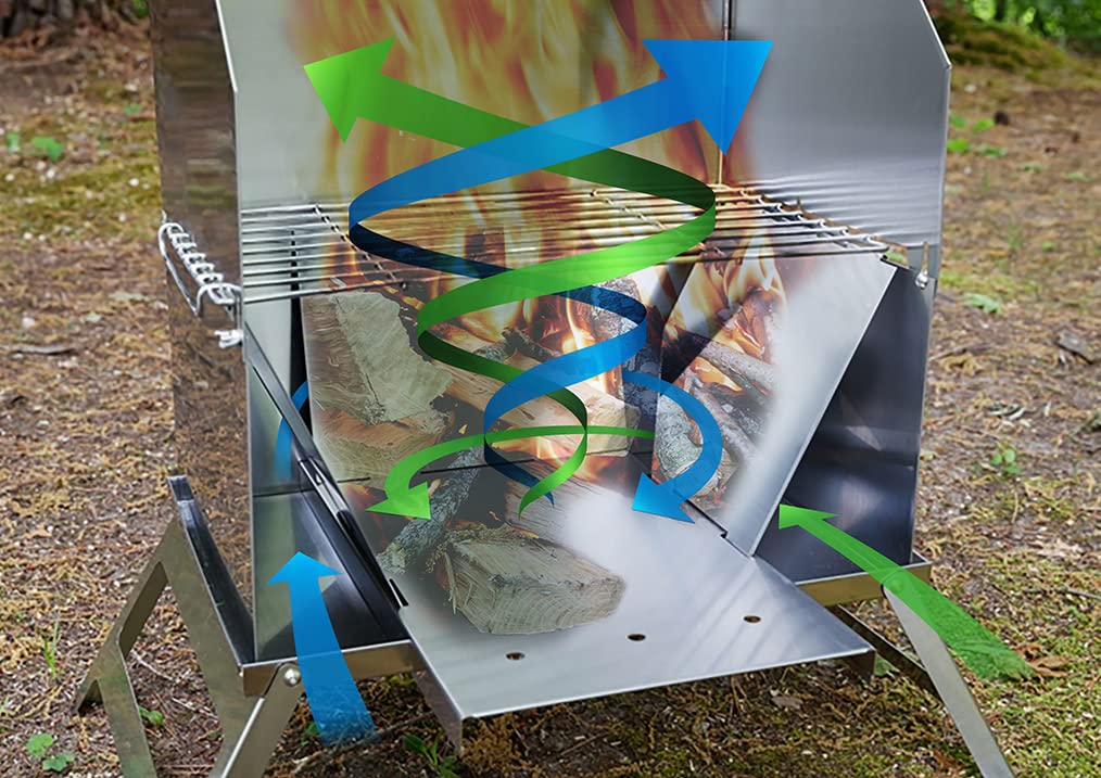 Tenmaku Design Bonfire Grill Solo Camping Bonfire Stand Windscreen Trouba Nerezová ocel Skládací Holandská trouba Použitelný "Tonbi"