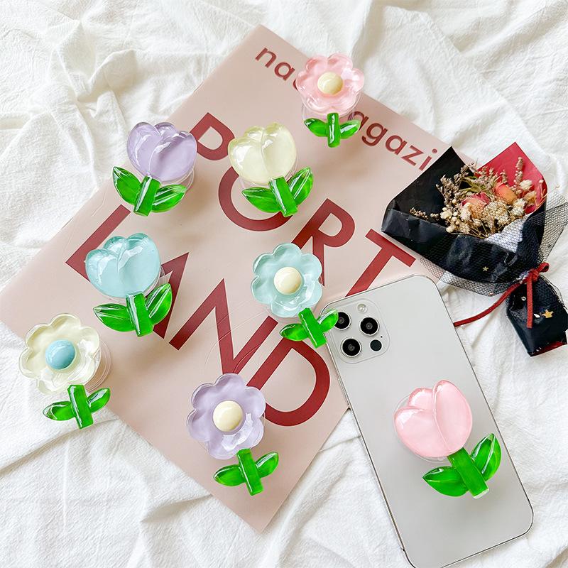 Japanese Small Fresh Wind Mobile Phone Airbag Bracket Tulip Flower Retractable Back Sticker Portable Niche Carry