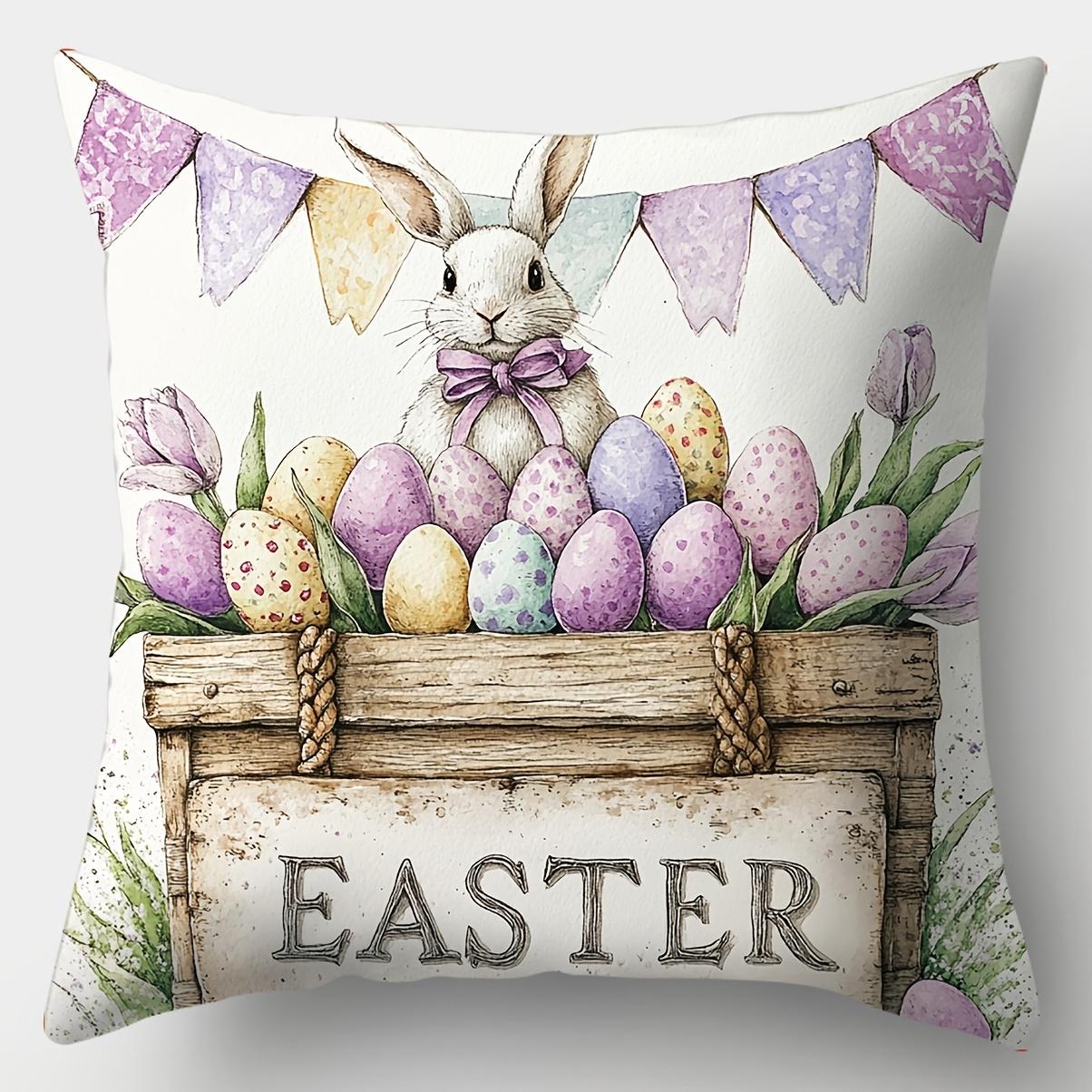 

Easter Theme Bunny Pillow Covers Square Contemporary Printed Zipper Closure Cushion Covers for Living Room Sofa Bedroom Decor 12x12Inch