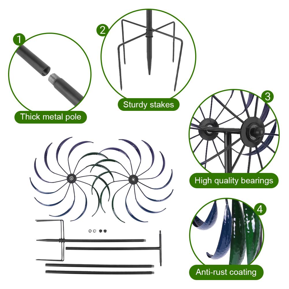 Rainbow Color Windmill Double-Layer Iron Windmill Public Craft Outdoor Wind Catcher Large Outdoor Ornament Garden Stake Windmill