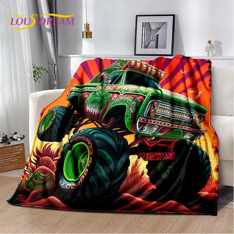 Cartoon Monster Jam 3D Monster Truck Blanket,Soft Throw Blanket for Home Bedroom Bed Sofa Picnic Travel Office Cover Blanket Kid