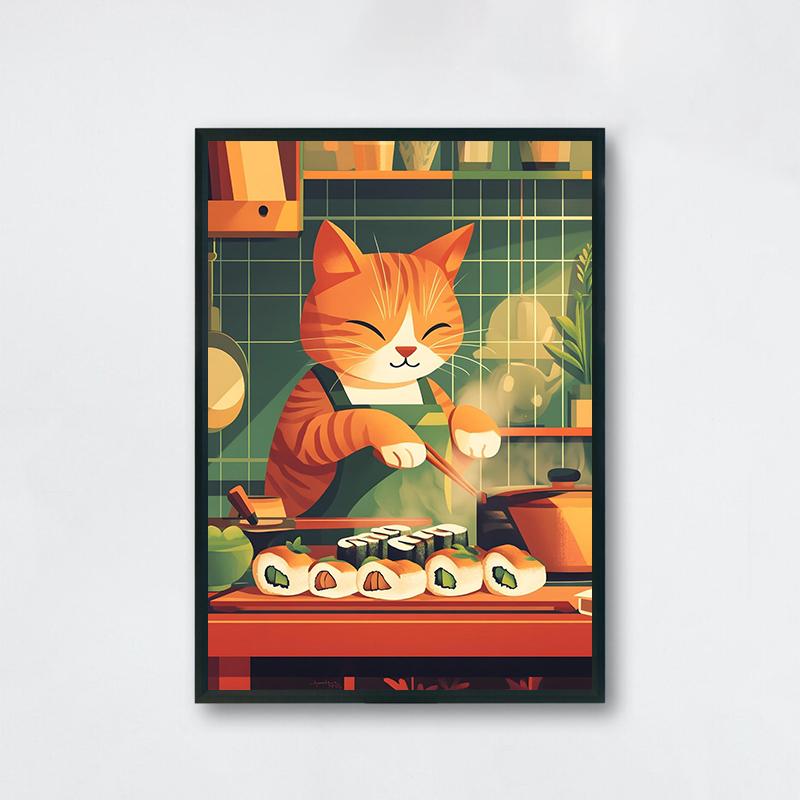 

Whimsical Animal Fun Kitchen Art Poster Lion Sushi Chef Bear Fox Cooking Prints Canvas Painting Wall Art Picture Home Room Decor 21X30CMNo Framed