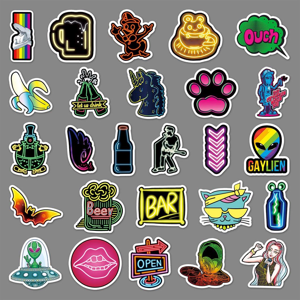 53 Neon Graffiti Fashion Stickers: Waterproof Decoration for Notebooks, Suitcases, Motorcycles, and Cars
