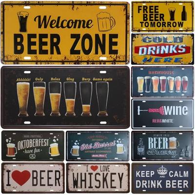 Welcome Beer Zone Cold Beer Signs Front Door Bar Pub Cafe Wall Retro Metal Sign Crafts Decor Car Plate License Plaques Display