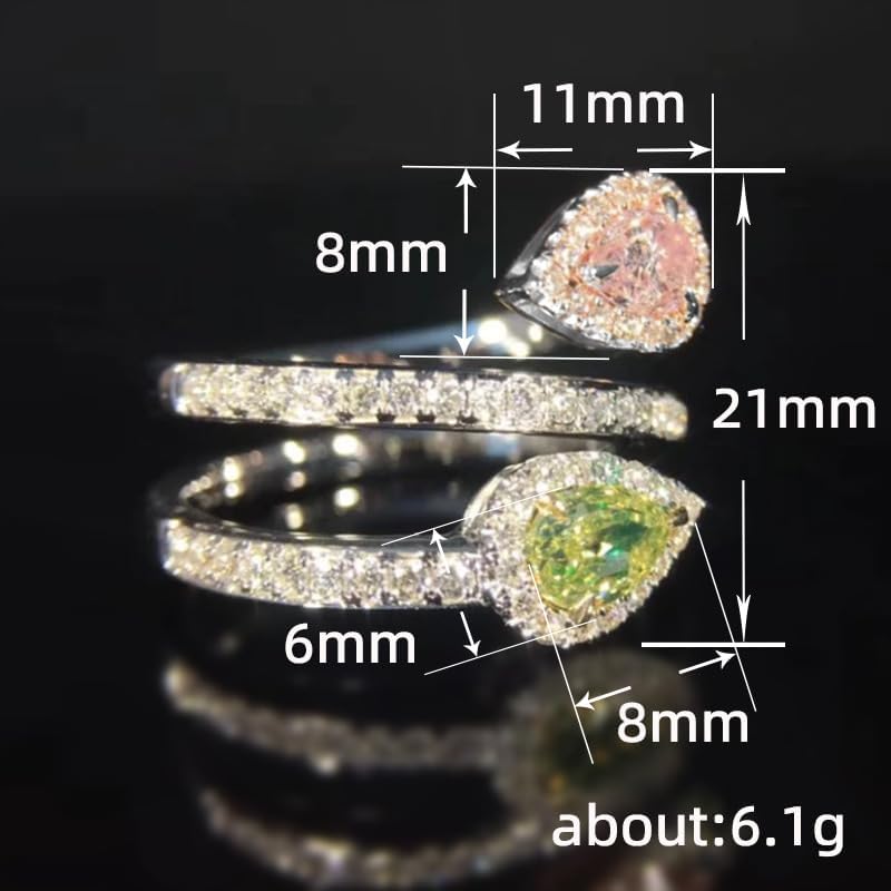 925 Silver Shiny Full Diamond Emerald Drop Ring Heart Ring 18K Gold Heart-Shaped Cut Pink Cubic Zirconia Rings CZ Diamond Halo Cocktail Rings