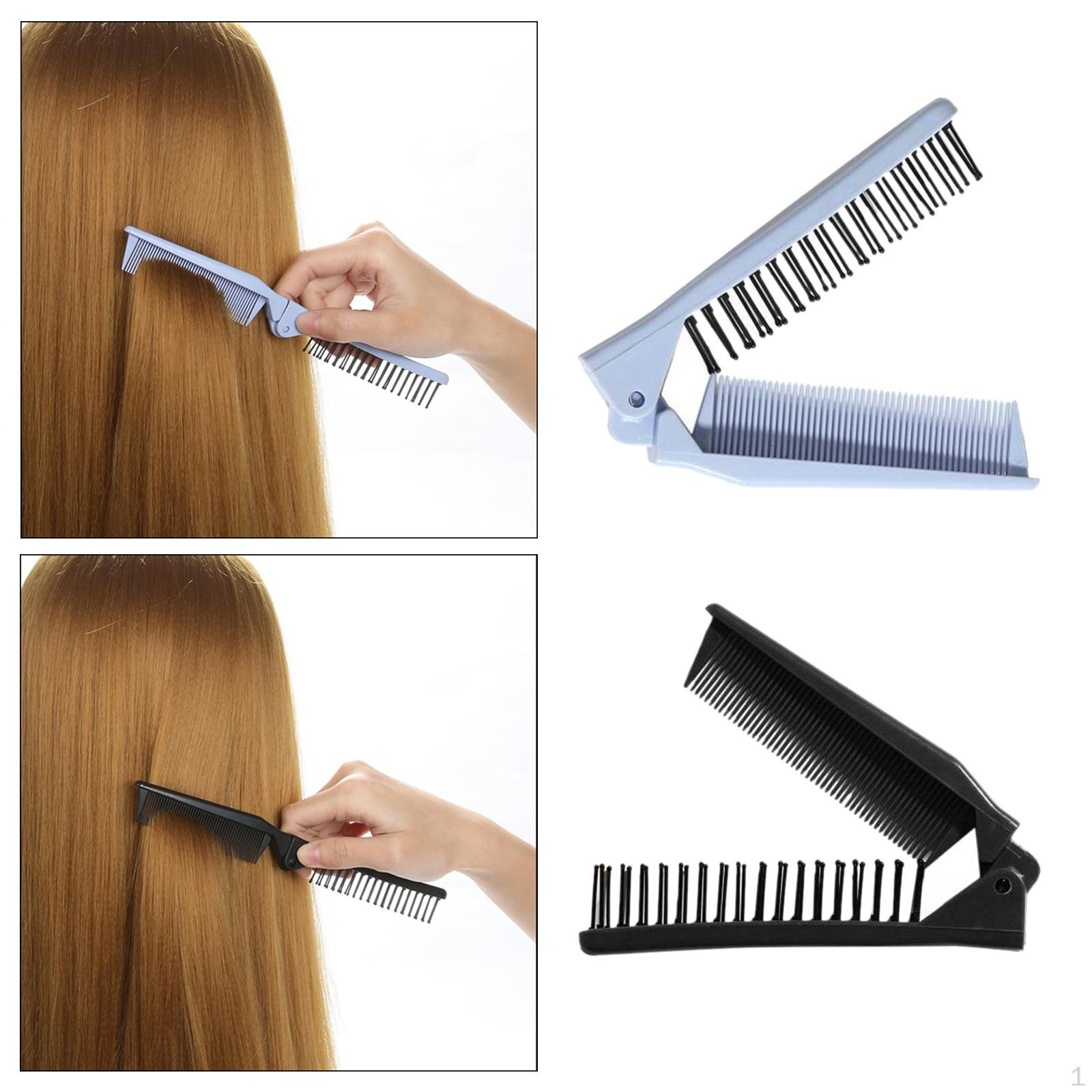 

2Pcs Foldable Hair Comb Brush Double Headed Mini Pocket Blue Black