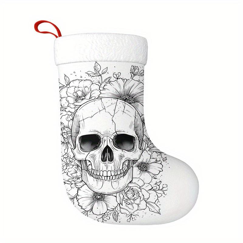 Christmas Decoration Fireplace Hanging Stocking 1pc Gothic Christmas Stocking Ornament with Skull & Foliage -