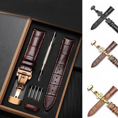 Genuine Leather Watch Band Strap Kit Elegant 18/20/22/24mm Deployment Clasp Butterfly Buckle DIY