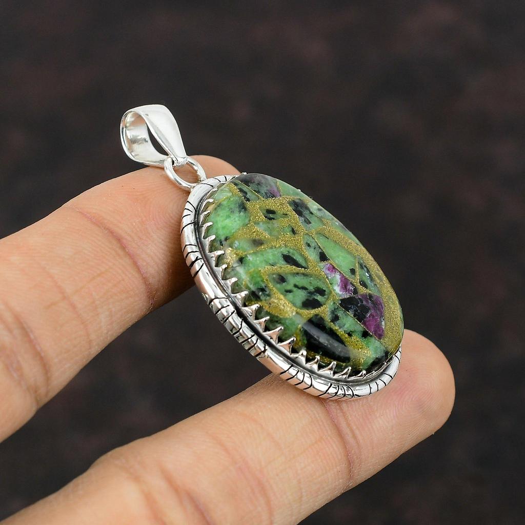 Kupfer Rubin Zoisit Anhänger Einzigartiger Stil Schmuck 925 Sterling Silber Anhänger Handgefertigter Designer Anhänger Echter Edelstein Schmuck Geschenk für Mama