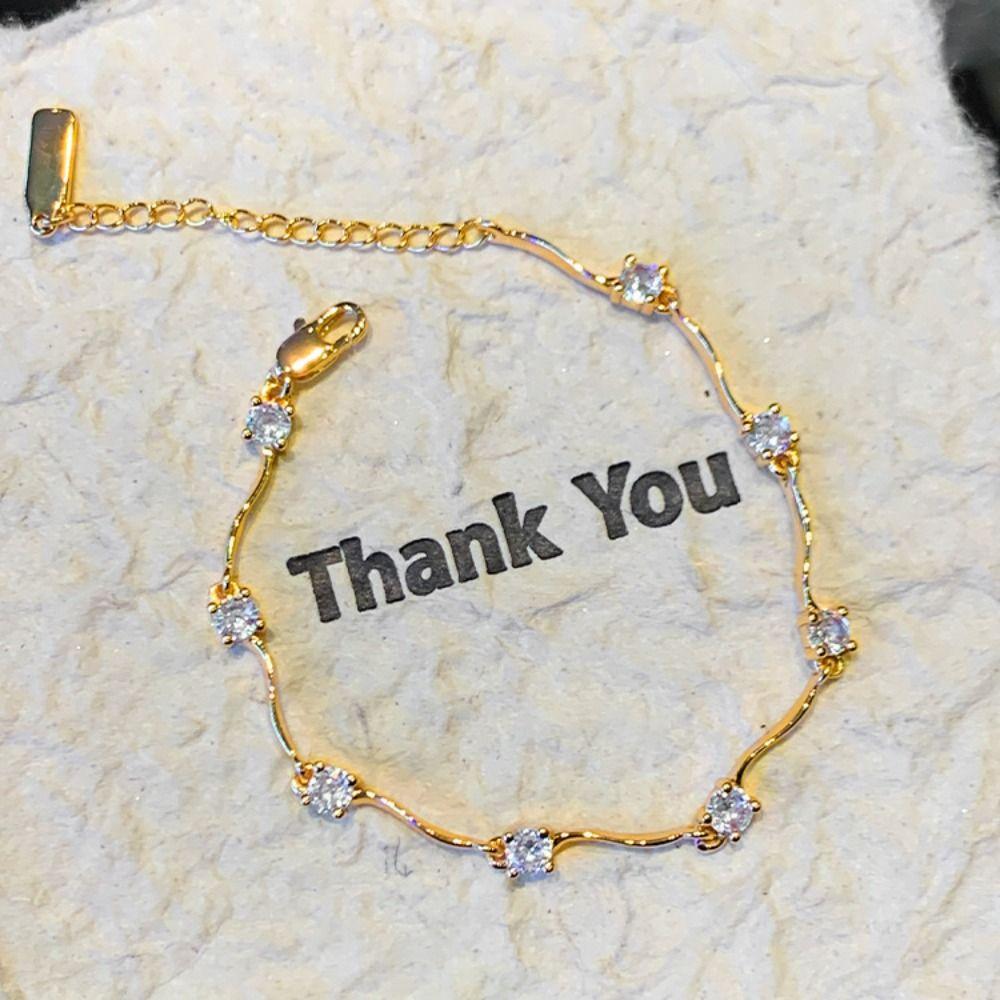 2pcs Thin Couple Bracelets Rhinestone Light Luxury Bracelet Trendy Crystal Wave Bracelet  Friends