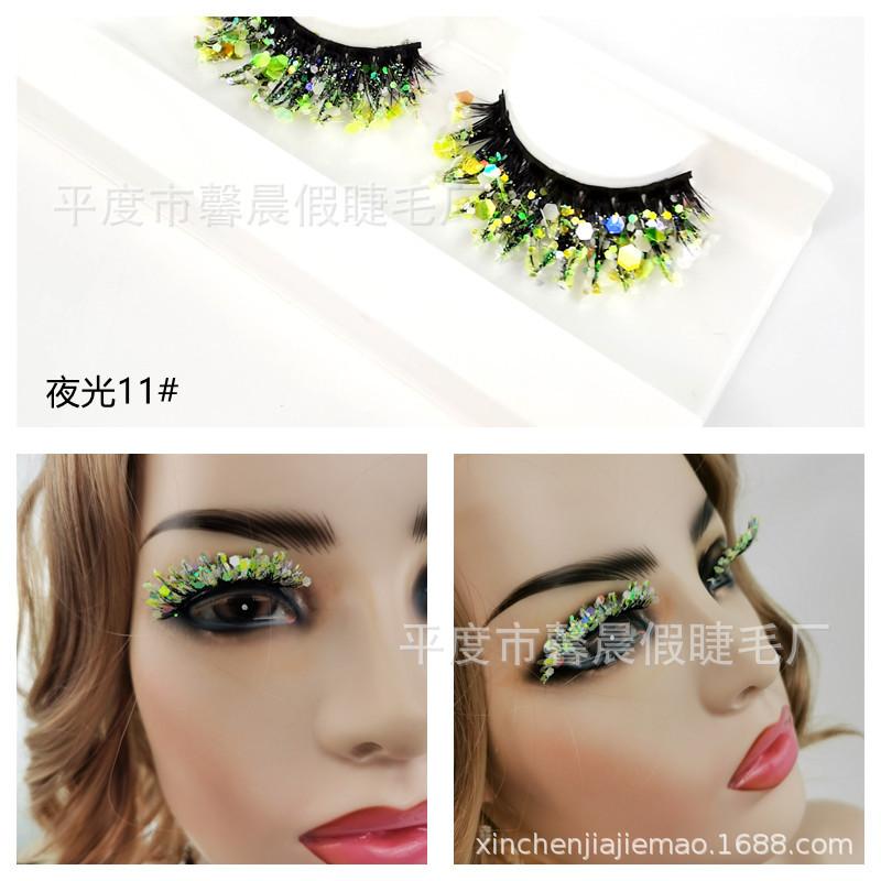 Fluoreszierende leuchtende Pailletten Wimpern Farbe leuchtende dichte Chemiefaserwimpern Fabrik Großhandel Grenzüberschreitende künstliche Wimpern