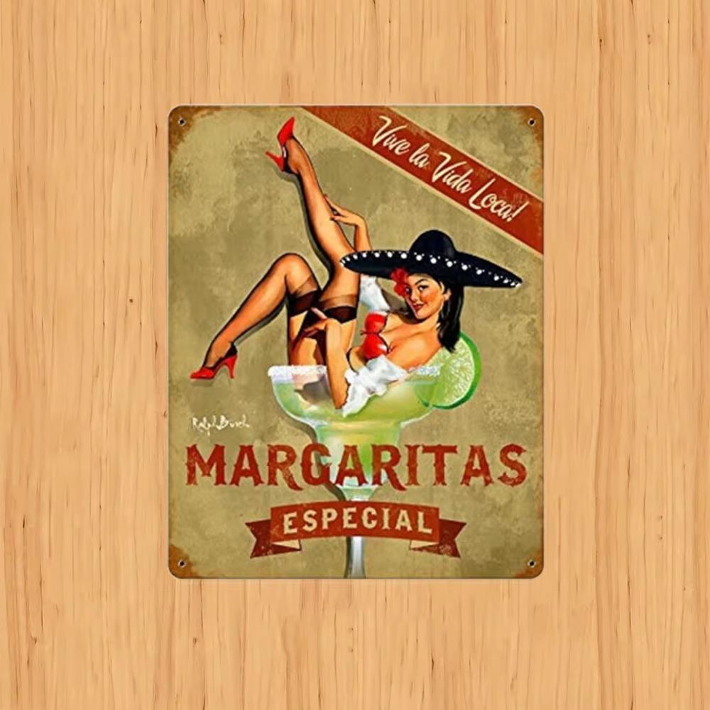 Retro Vintage Metal Plaque Sign Pin Up Girl Margarita Especial Sign for Home Bar Pub Wall Decor Signs Vintage Style Artwork