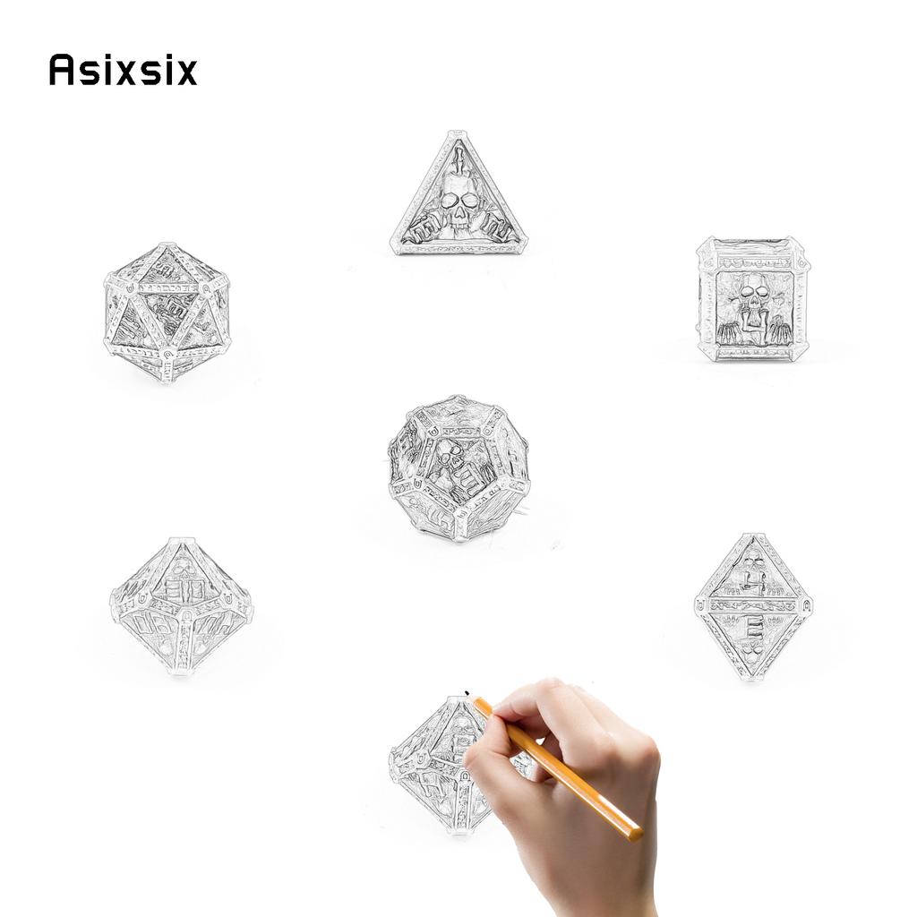 7 Pcs Copper Green Skull Metal Dice Solid Metal Polyhedral Dice Set Suitable for Role-Playing RPG  Board Game Card Game