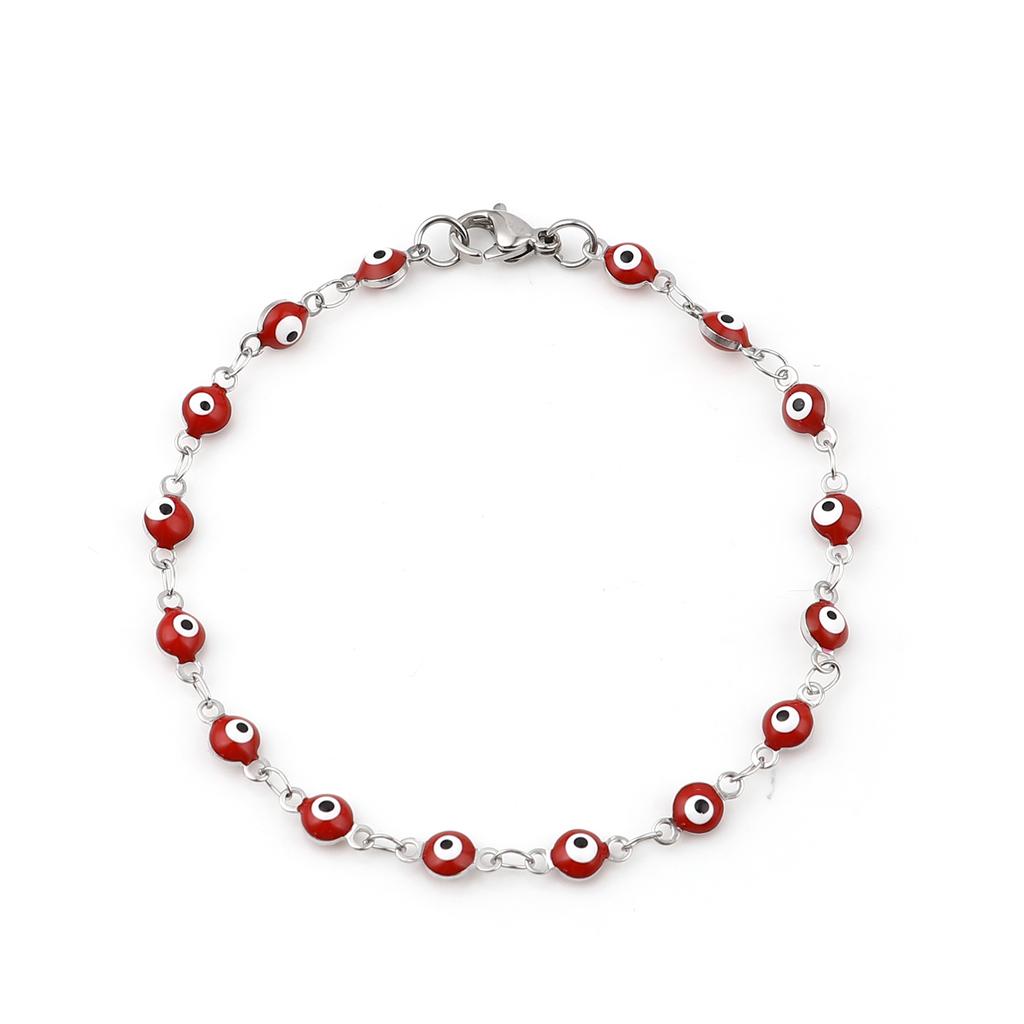 Stainless Steel Bracelets Round Evil Eye Enamel Jewelry Silver Color Hand Turkish Jewelry Bangle Boho Women Bracelet 19.5cm Long