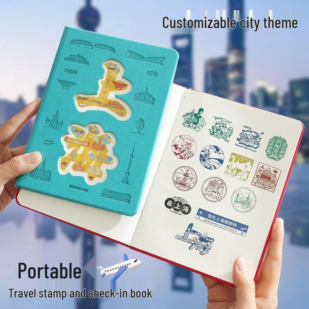 Collezione di Timbri e Diario delle Attrazioni Turistiche – Libro Bianco Creativo con Check-In Magnetico Portatile