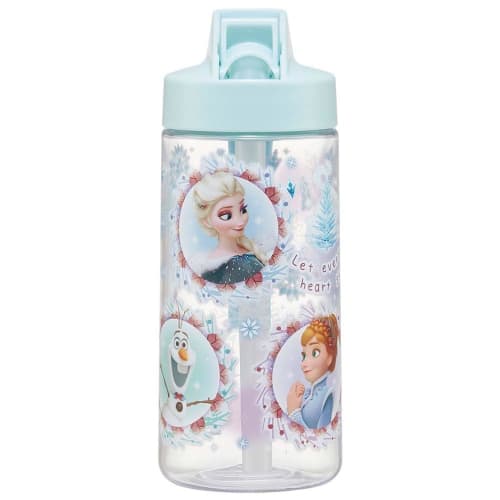 Skater Straw Bottle, 500ml Spout-Shaped Plastic Water Bottle, Clear, for Kids, Disney Frozen Design, PSTB5-A