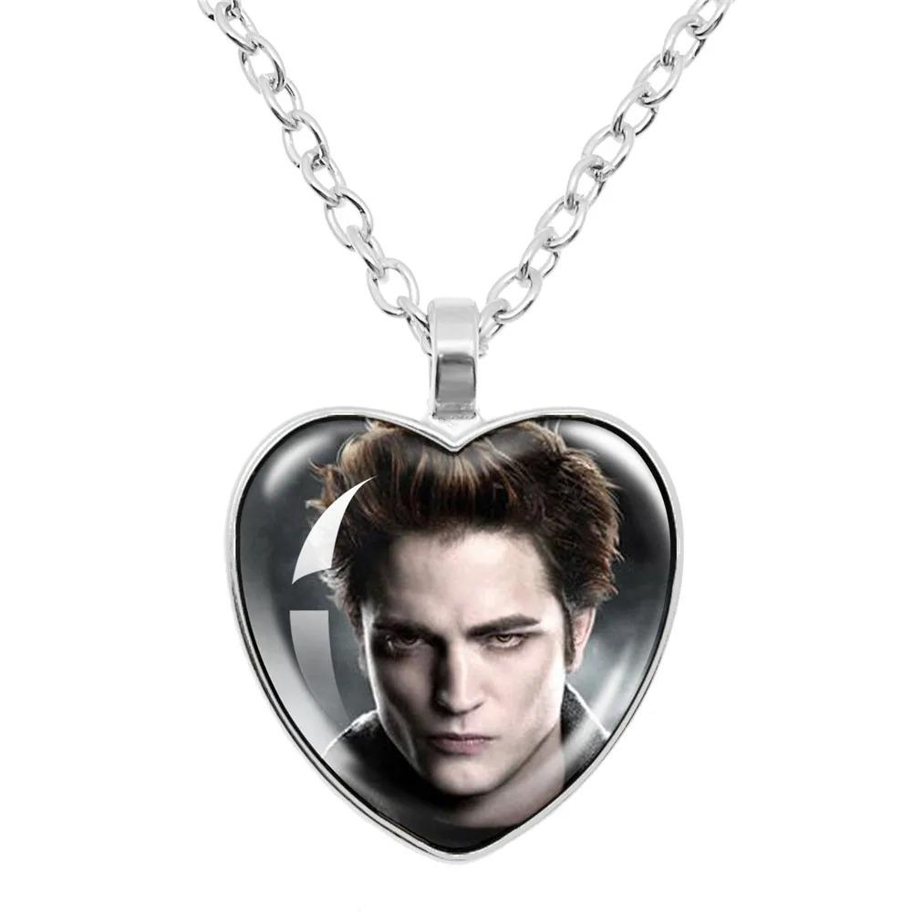 Twilight Movie Necklace Vampire Bella Edward Jacob Renesmee Character Glass Heart Pendant Necklace Men Women Jewelry Gift