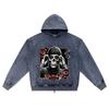 DTG Print Knitted Denim Zip-Up Hoodie Skull Graphic Brother Print Zipper Hoodies  