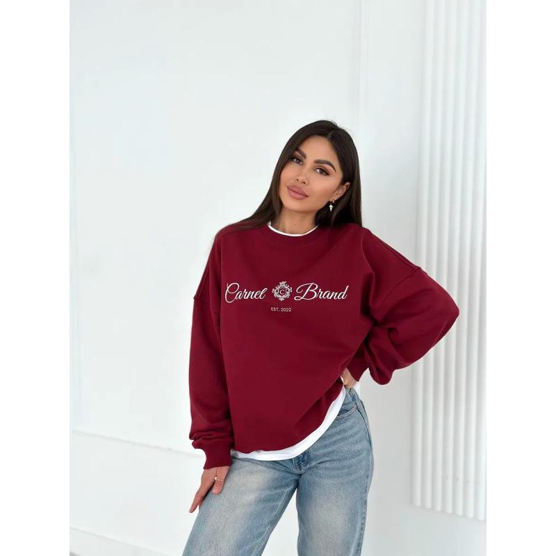 Women's Oversized Letter Print Fleece Sweatshirt - Stylish and Cozy Design