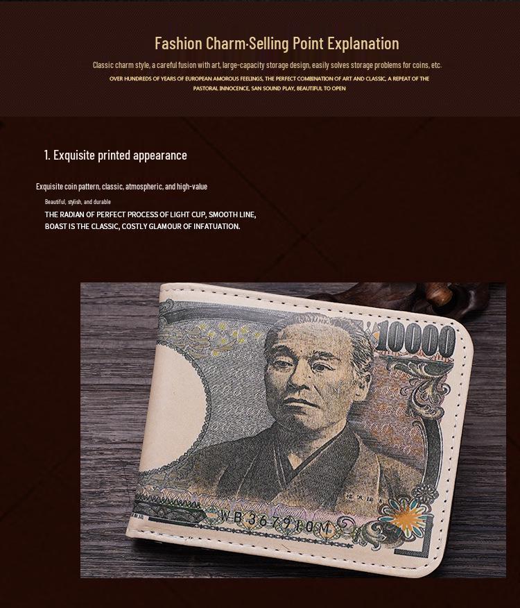 Men's Short Bi-Fold Wallet with Currency Pattern – High-Quality Money Clip & Multi-Card Holder