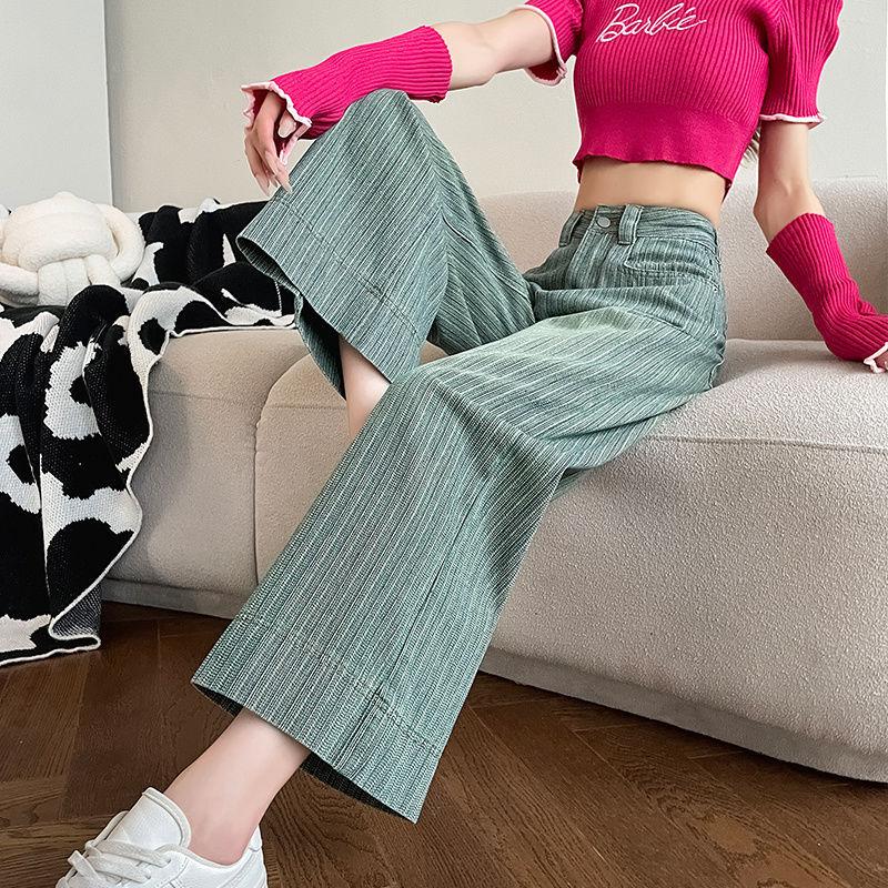Striped Jeans for Women In Spring and Autumn New Style Design Straight and Loose, Slim, High Waist, Small Wide-leg Pants
