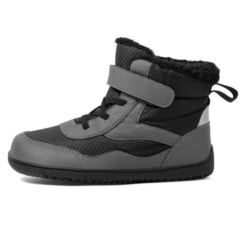 Nouvelle collection 2025 Bottes de neige en coton imperméables et antidérapantes pour enfants, style montante, bout/semelle large, noir/marron