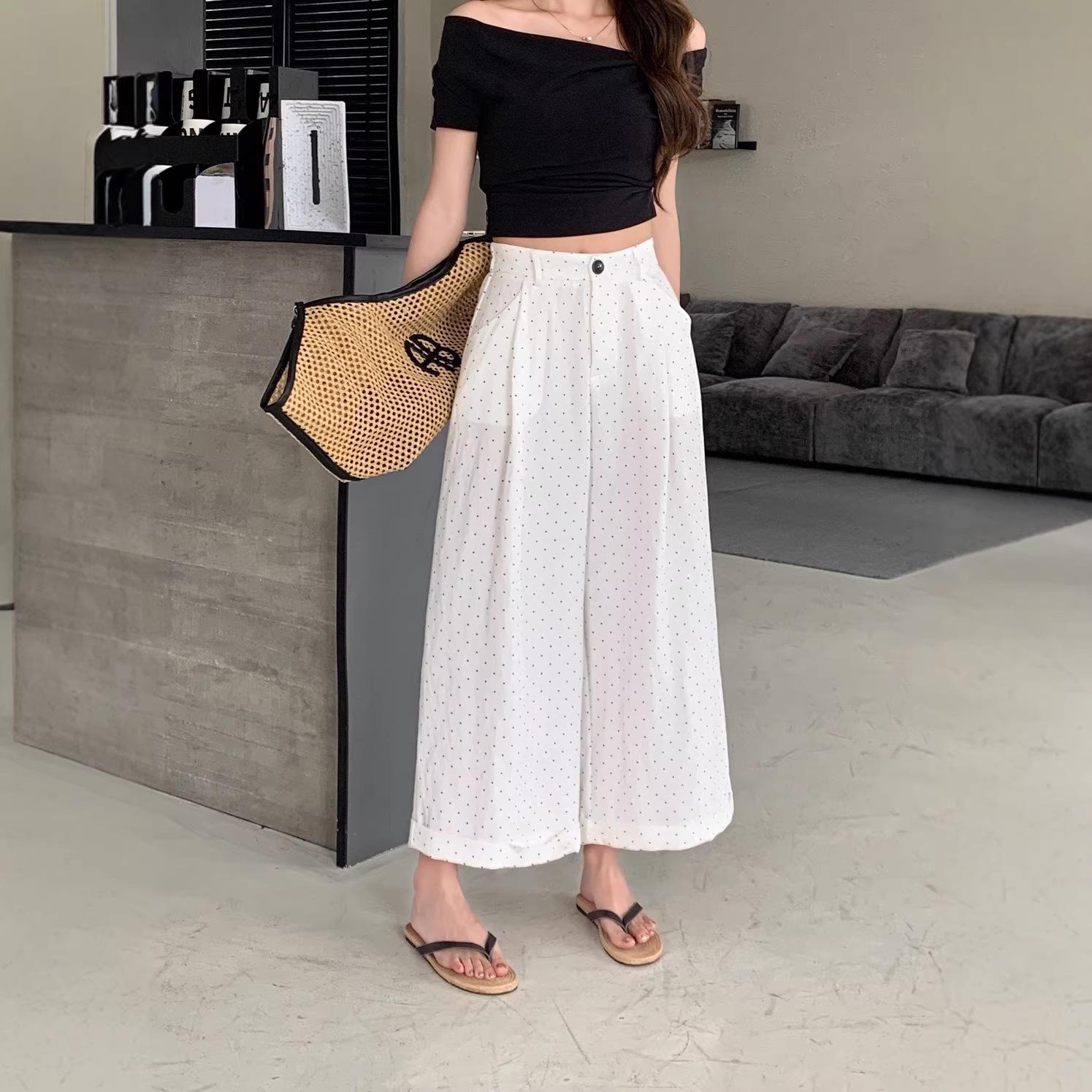 2026 European Style High-Waist Polka Dot Wide-Leg Pants for Women Large розовый