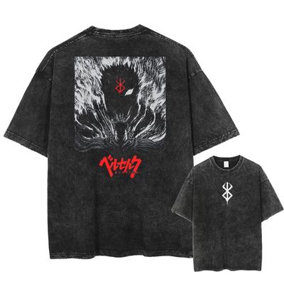 T-shirt anime vintage da uomo Berserk Harajuku alta qualità lavata 100% cotone stampata