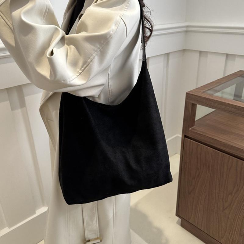 Vintage Women's Bag Large Capacity Suede Shoulder Bag Solid Color Simple Design Casual Commuter Shopper Tote