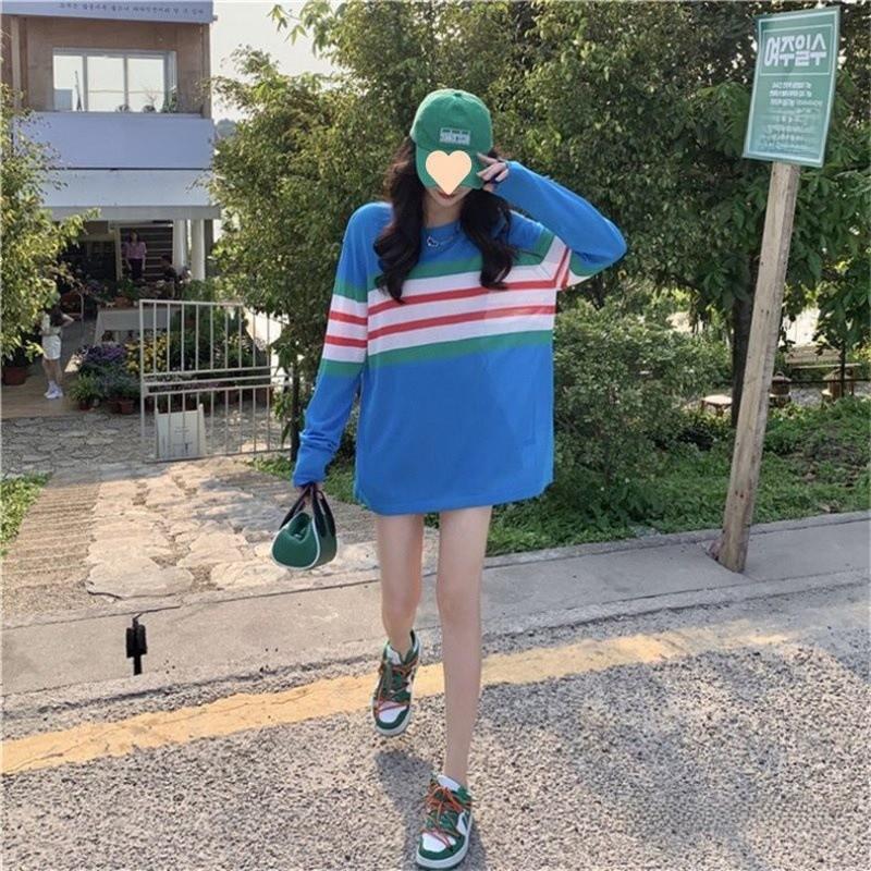 Ice Silk Striped T Shirt For Women With Loose Fit And Summer Style