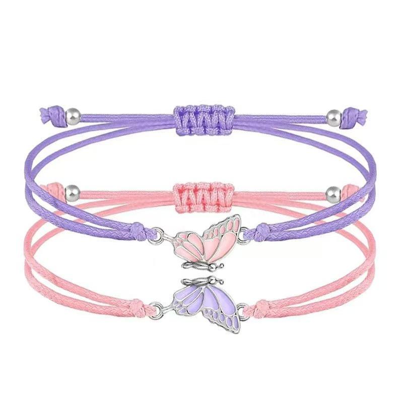Adjustable Cross-Woven Butterfly Bracelet for Couples & Best Friends - Versatile Sweet Style Hand Jewelry