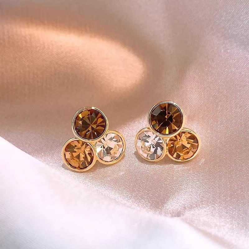Brown crystal earrings new popular unique stud earrings niche light luxury high-end design autumn and winter earrings women