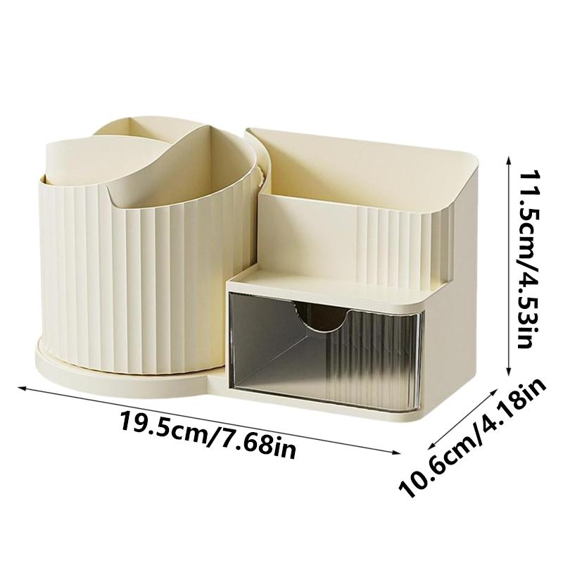 360 Rotating Pen Holder Organizer Desk Storage Box with Drawer Large Capacity for Office Home Student Study Table Top Accessory