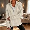 Women's Casual Color Long Sleeve Zip-Up Hooded Jacket with Pockets and, Ruffle Trim