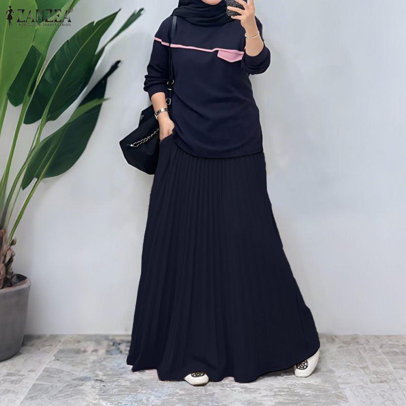 ZANZEA Women Long Sleeve Blouse and Long Skirts Casual Two Piece Suit Sets