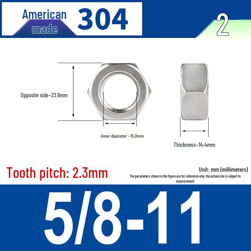 304 Edelstahl Grob- & Feingewinde Sechskantmutter für Zollschrauben (#4 bis 3/4)