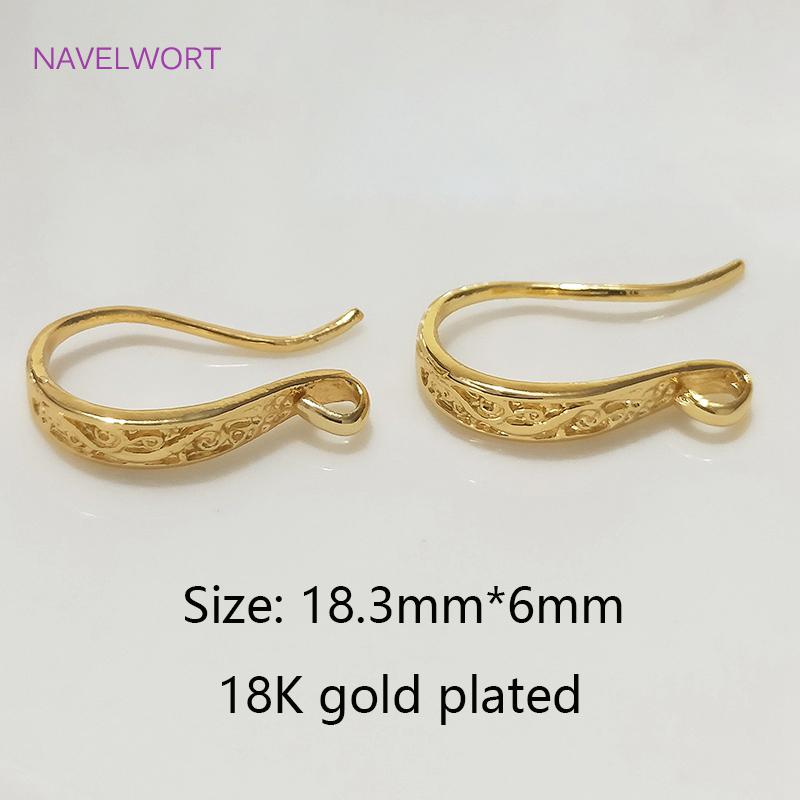 14K Gold Plated Flattened Ear Wire with Loop,Brass Earring Hook Fitting,Accessories For Earrings,DIY Jewelry Making Accessory