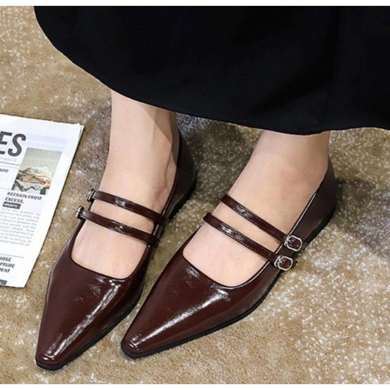 New Style Luxury Women Pointed Toe Women Mary Jane Shoes Fashion Shallow Buckle Shoes Ladies Casaul Dress Low Heel Leather Shoes